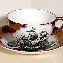 A E Gray's Pottery 8 Inch LUSTER Sailing Ships Teacup Duo